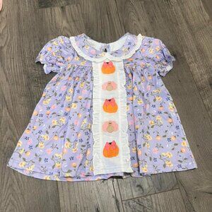 Lavender Floral Halloween Dress Toddler Girls Embroidered Pumpkin Thanksgiving